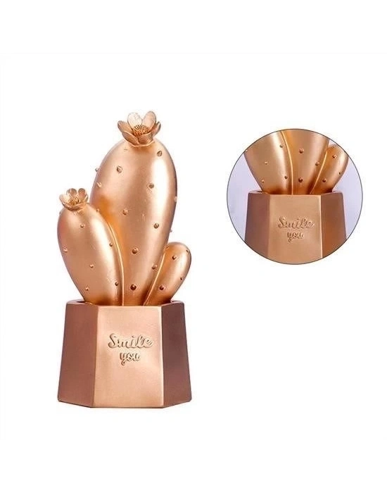 ÇOK SATAN Led Işıklı Sevimli Kaktüs Dekoratif Masa Lambası Mini Biblo Gece Lambası Gold