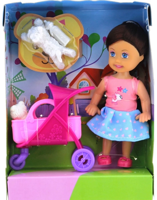 ÇOK SATAN Lovely Mini Bebek Pembe Sepetli Evcil Hayvanlı Oyun Seti