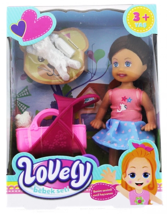 ÇOK SATAN Lovely Mini Bebek Pembe Sepetli Evcil Hayvanlı Oyun Seti