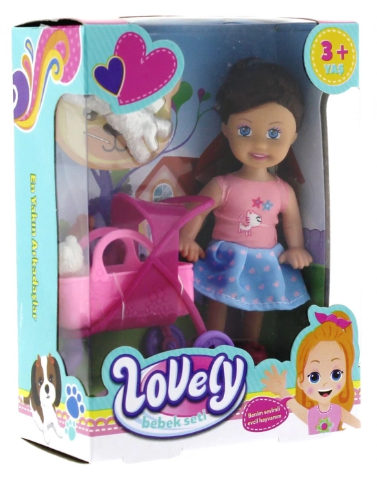 ÇOK SATAN Lovely Mini Bebek Pembe Sepetli Evcil Hayvanlı Oyun Seti