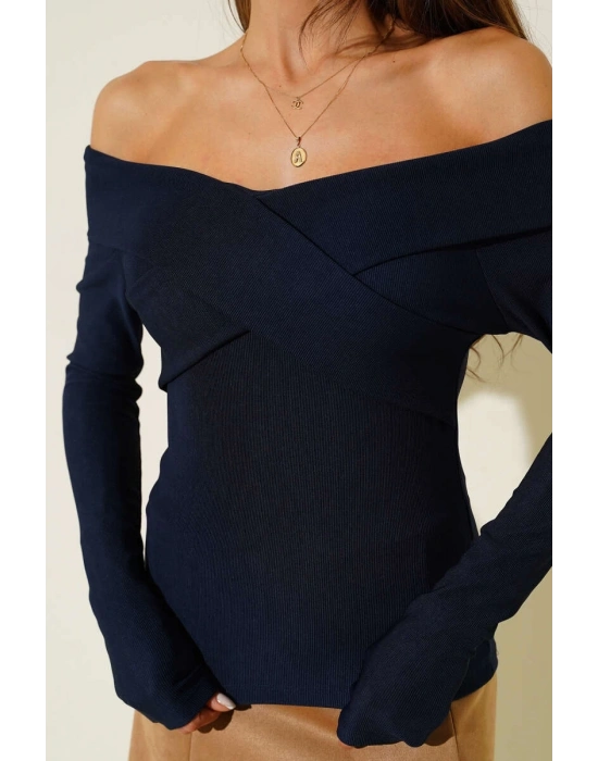 Madonna Çapraz Yaka Bluz Lacivert t4331