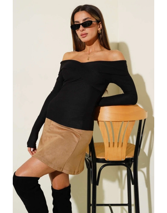 Madonna Çapraz Yaka Bluz Siyah t4331