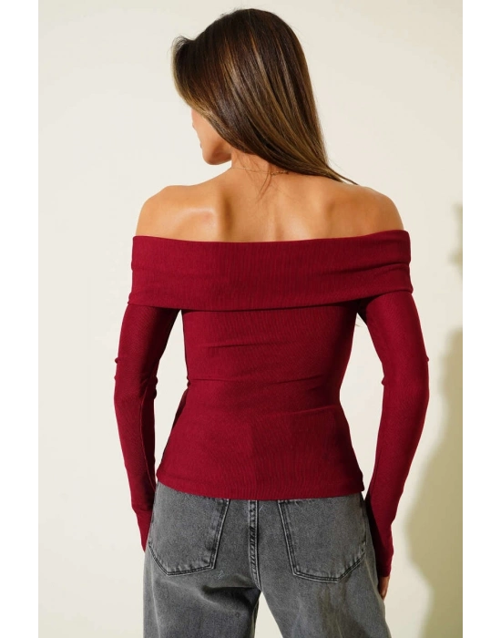 Madonna Yaka Düğmeli Bluz bordo t4329