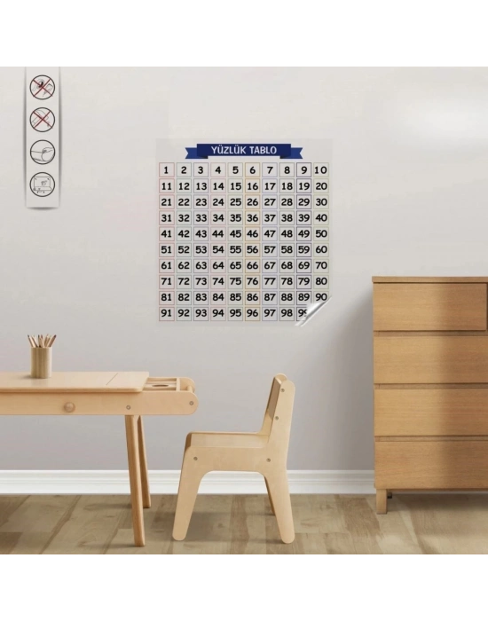 ÇOK SATAN Matematik Öğreten Yüzlük Tablo Duvarda İz Bırakmaz Akıllı Kağıt Yapışkansız Statik  60x60 cm