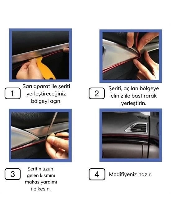 ÇOK SATAN Mavi Araba Oto Trim Dekorasyon Şeridi Kauçuk Elastik Kolay Kurulum 5 metre Şerit Bant