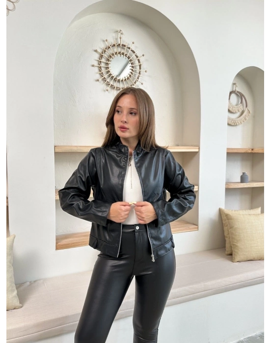 Mevsimlik deri ceket siyah st255510