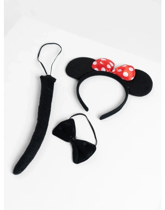 ÇOK SATAN Minnie Mouse Kostüm Seti Taç Kuyruk Papyon Gösteri Seti