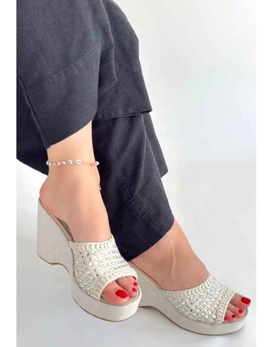 Moka Bej Triko Dolgu Topuk Terlik