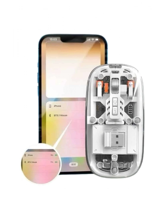 ÇOK SATAN Mouse Fare Kablosuz Mouse Fare Şarjlı Bluetooth Sessiz 5 Tuşlu Şeffaf