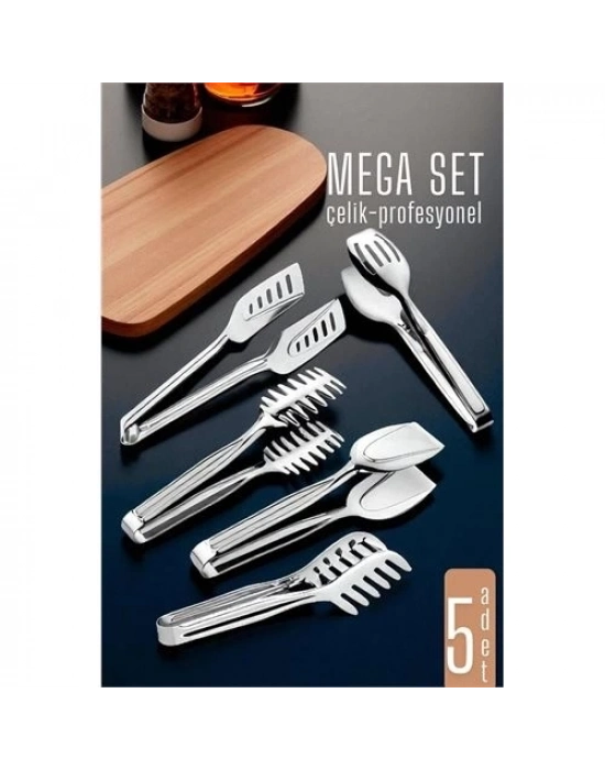 ÇOK SATAN Mutfak Maşa Seti - Makarna Pasta Salata Çok Amaçlı Maşa 5 li SET 304 Paslanmaz Çelik