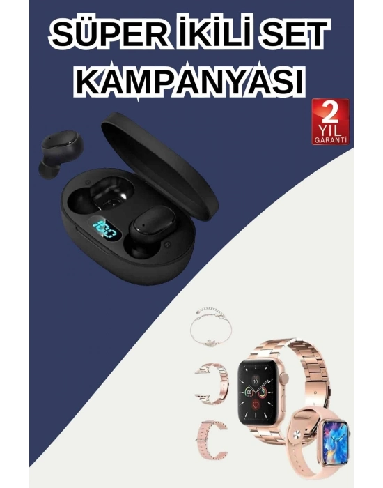 ÇOK SATAN Nabız Ölçer Hediye Bileklikli Akıllı Saat ve Dijital Göstergeli Bluetooth Kulaklık Çoklu Şarj Girişi