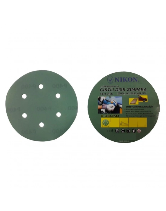 ® Nikon 52073 Kırılmaz Yeşil Cırt Zımpara 150X800 Kum 6 Delikli