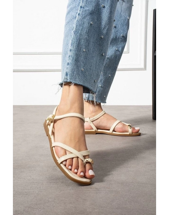 Nordi Bej Cilt Kemerli Sandalet