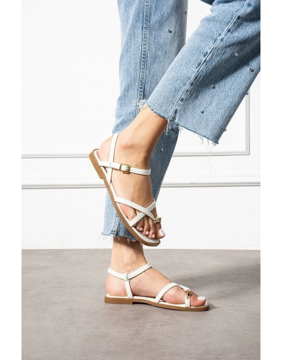 Nordi Beyaz Cilt Kemerli Sandalet