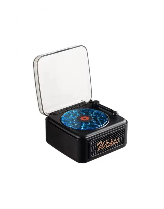 ÇOK SATAN Nostalji Mini Plak Görünümlü Radyolu Bluetooth Hoparlör 3d Ses Dalgası Retro Müzik Plak Siyah