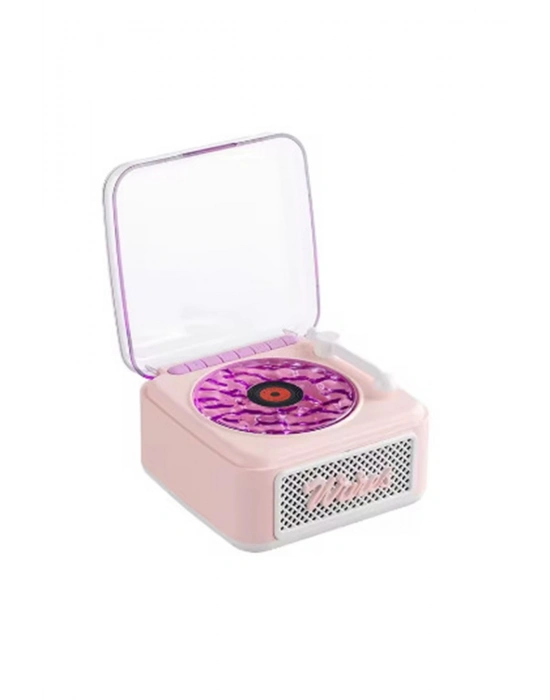 ÇOK SATAN Nostalji Mini Plak Görünümlü Radyolu Bluetooth Hoparlör 3d Ses Dalgası Retro Müzik Plak Pembe