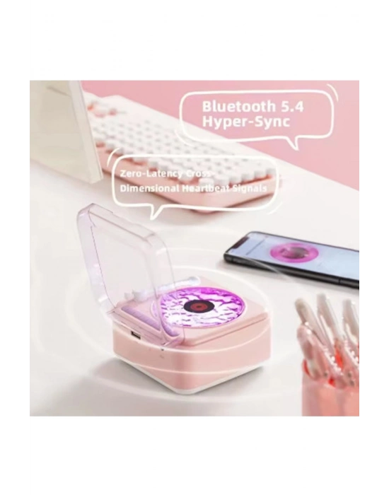 ÇOK SATAN Nostalji Mini Plak Görünümlü Radyolu Bluetooth Hoparlör 3d Ses Dalgası Retro Müzik Plak Pembe