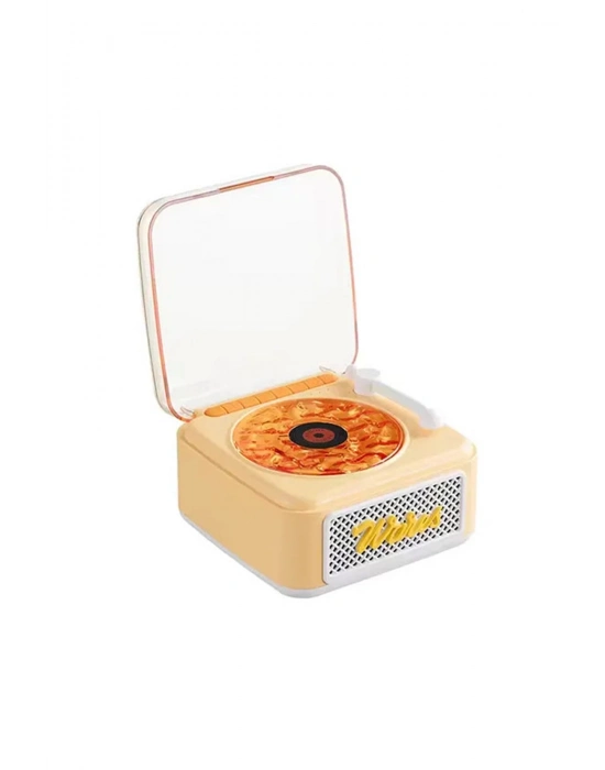 ÇOK SATAN Nostalji Mini Plak Görünümlü Radyolu Bluetooth Hoparlör 3d Ses Dalgası Retro Müzik Plak Sarı