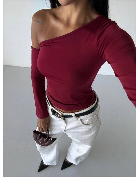 Omuz detaylı kollu bluz bordo f2336