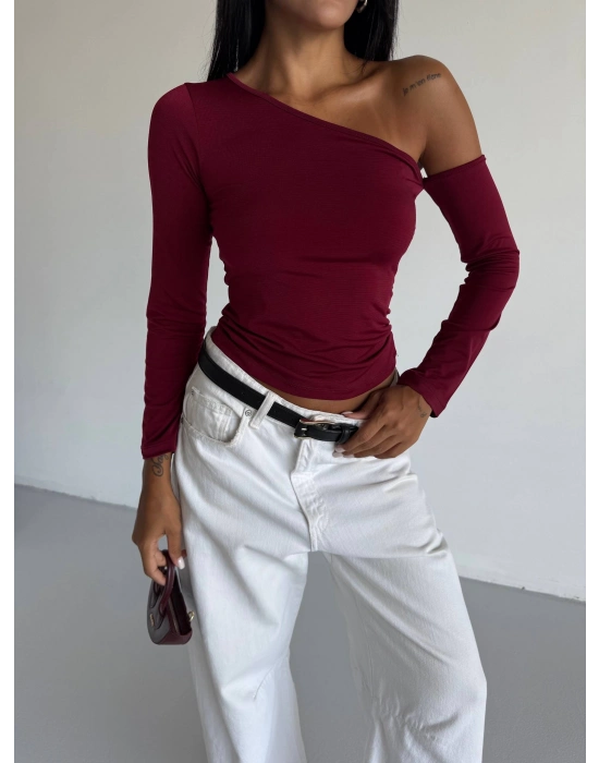 Omuz detaylı kollu bluz bordo f2336