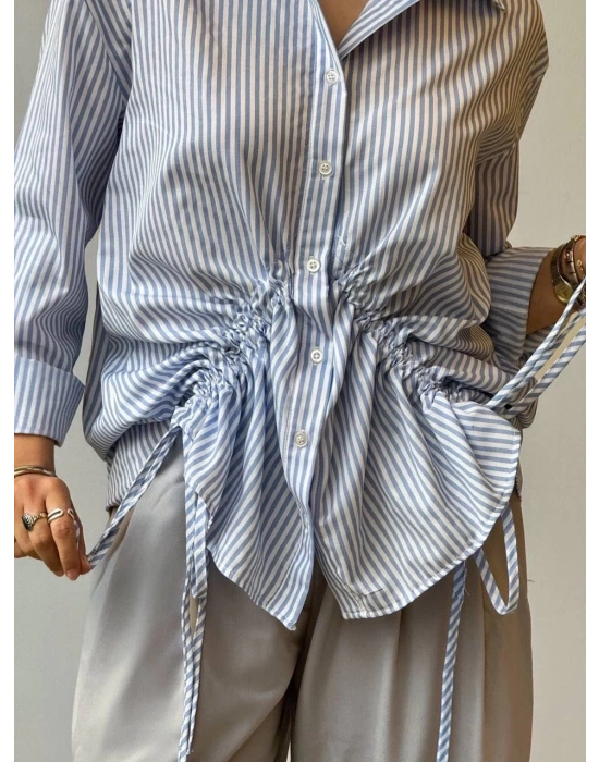 Önü büzgü detaylı çizgili gömlek