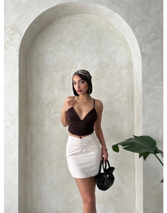 Önü büzgülü etek bej s24222