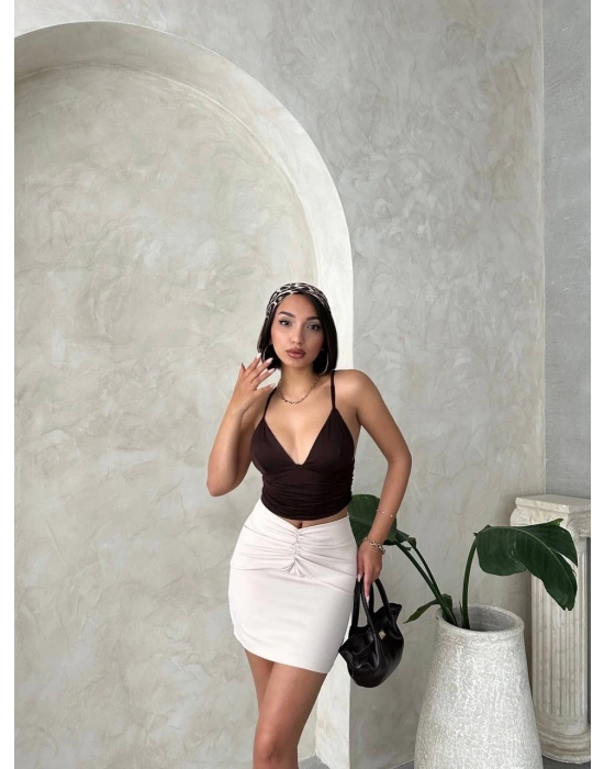 Önü büzgülü etek bej s24222