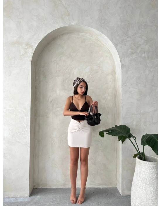 Önü büzgülü etek bej s24222