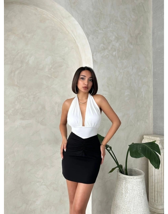 Önü büzgülü etek siyah s24222