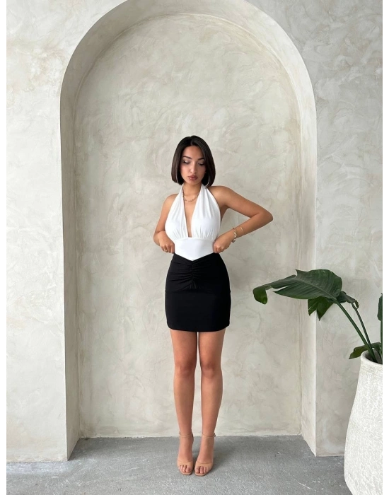 Önü büzgülü etek siyah s24222