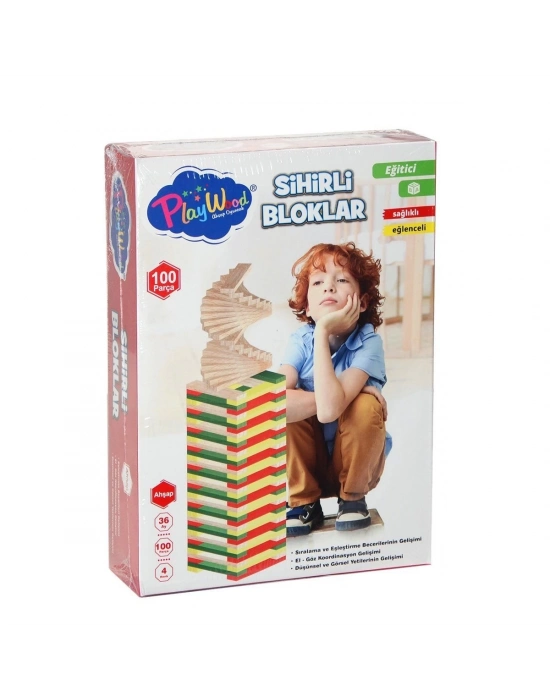 ÇOK SATAN ONY-358 Ahşap 100 Parça Sihirli Bloklar