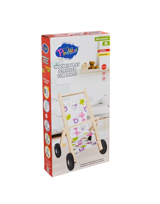 ÇOK SATAN ONY-386 Ahşap Oyuncak Bebek Arabası