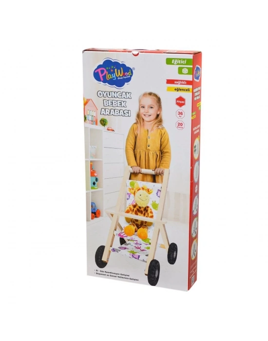 ÇOK SATAN ONY-386 Ahşap Oyuncak Bebek Arabası