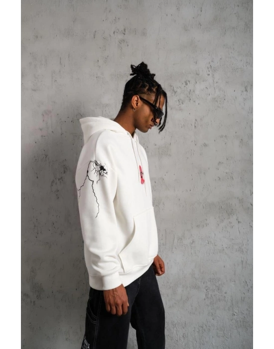 OversizeKapüşonlu Sweatshirt – “Don’t Be Terrified”  Beyaz -