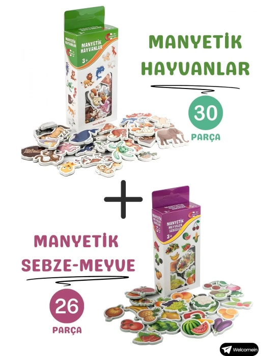 ÇOK SATAN Oyuncak Manyetik Mıknatıslı 30 Parça Hayvanlar 26 Parça Sebze Meyveler Eğitici Set Magnet