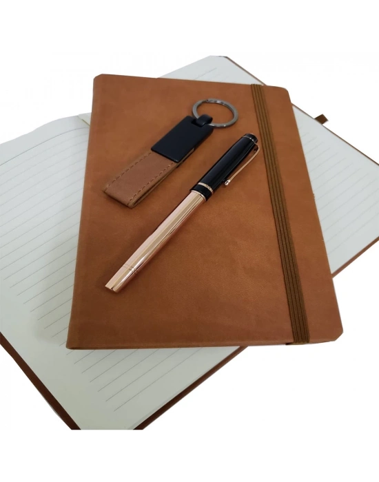 ÇOK SATAN Özel Taba Rengi Vip Kalem Defter Ve Anahtarlık Seti