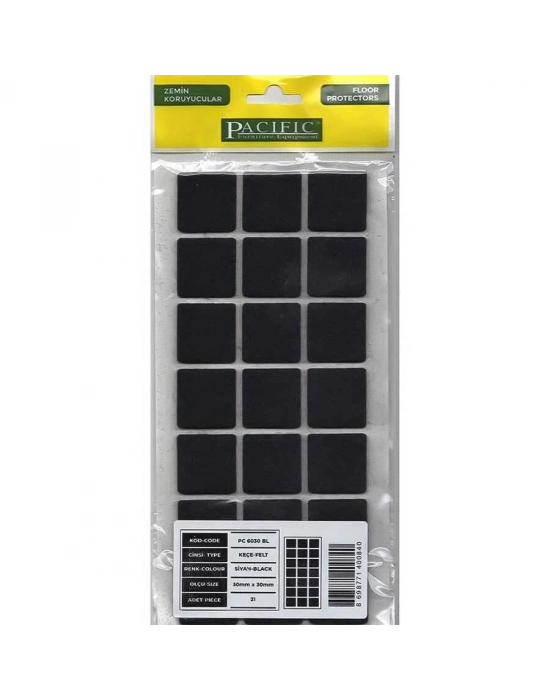 ® Pacific 6030 BL Yapışkanlı Keçe 30 mm X 30 mm Siyah