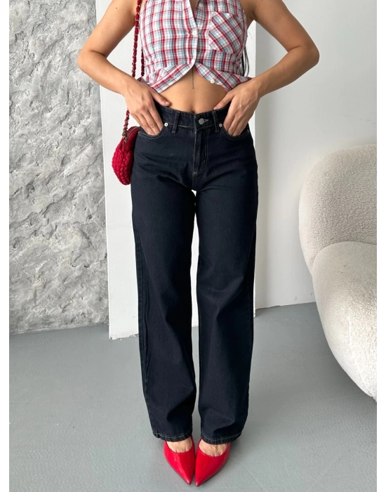 Palazzo süper taş enzim tint yıkama koyu lacivert jeans pantolon d2008