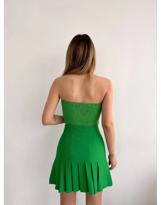 Pileli düğmeli etek açık yeşil s24811