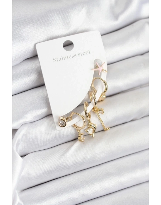 ÇOK SATAN Pirinç Gold Renk Set Küpe