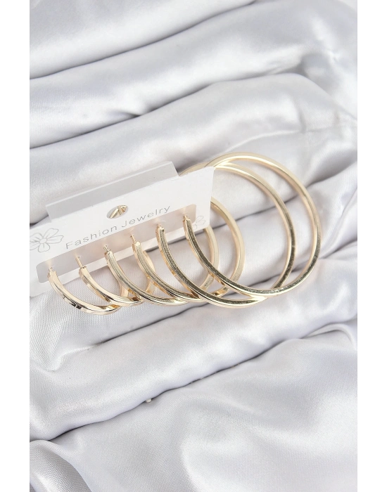 ÇOK SATAN Pirinç Halka Model Gold Renk Kadın Set Küpe