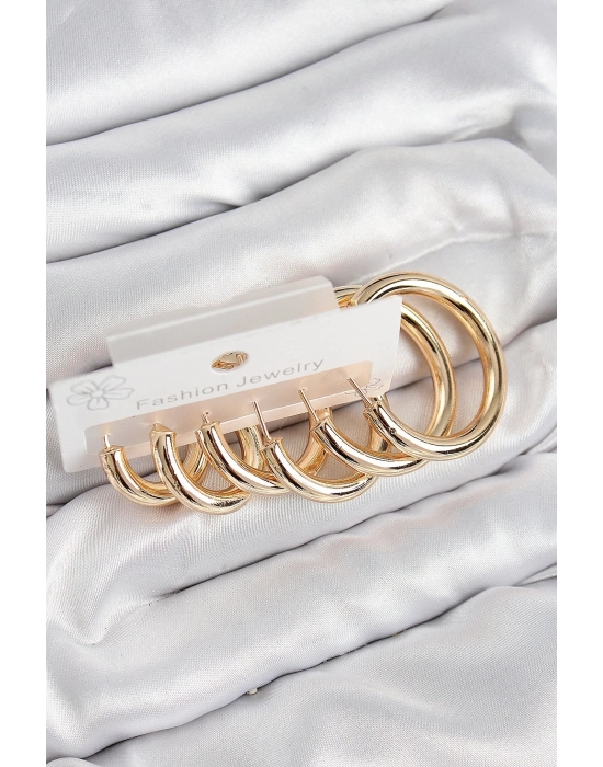 ÇOK SATAN Pirinç Halka Model Gold Renk Kadın Set Küpe