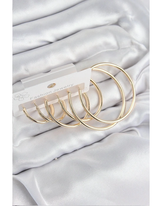 ÇOK SATAN Pirinç Halka Model Gold Renk Kadın Set Küpe