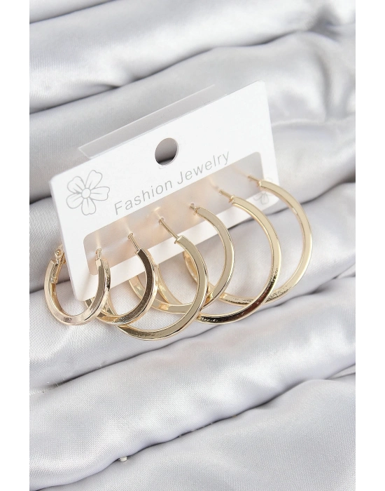 ÇOK SATAN Pirinç Halka Model Gold Renk Kadın Set Küpe