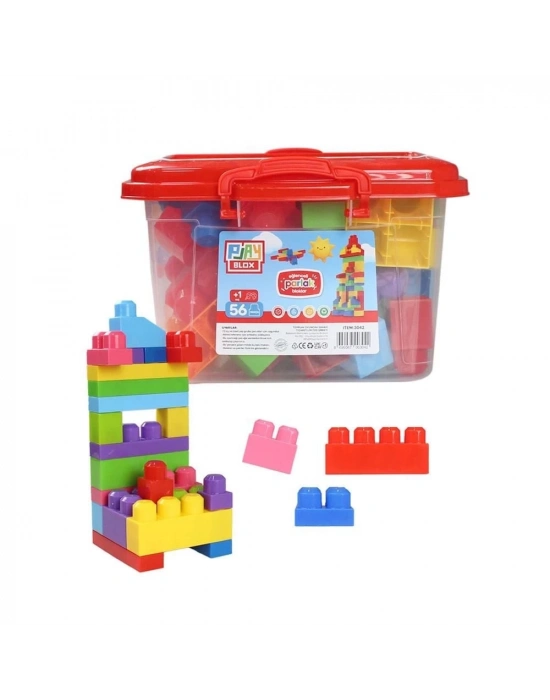 ÇOK SATAN Play Blox Yapı Oyuncakları 56 Parça Kovalı Parlak Renkler Mega Blok Seti 3042
