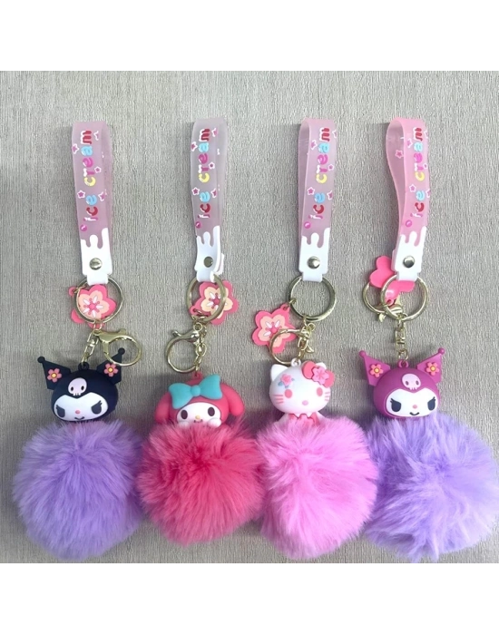 ÇOK SATAN Ponponlu Kuromi Ve Hello Kitty Anahtarlık Alk4246
