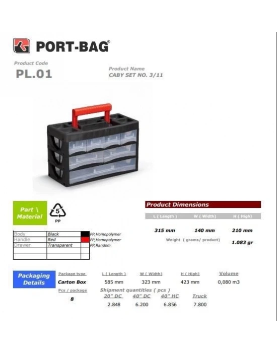 ® Portbag PL01 Caby 3/11 Çekmece Seti
