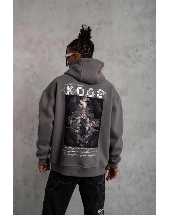 Baskılı Kapüşonlu Sweat - Gri