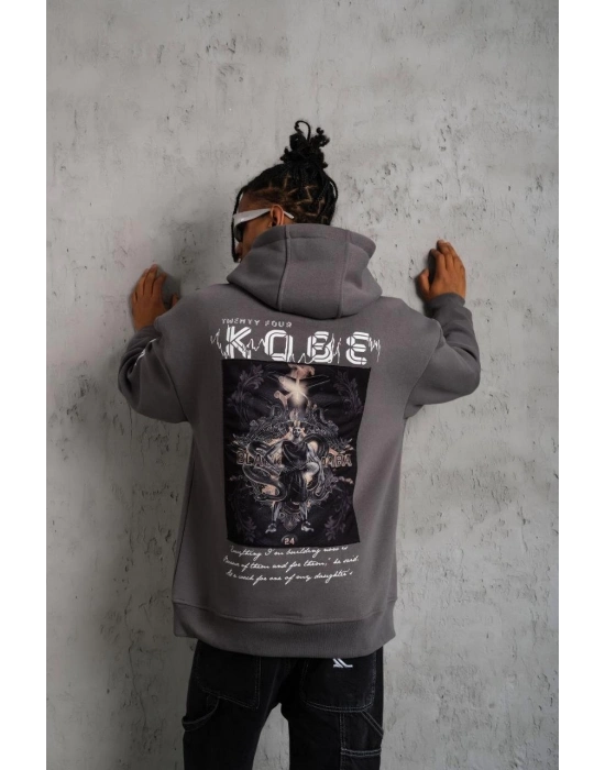 Baskılı Kapüşonlu Sweat - Gri