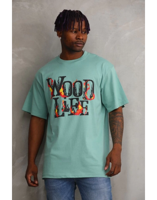 Baskılı Oversize T-Shirt - Mint Yeşili